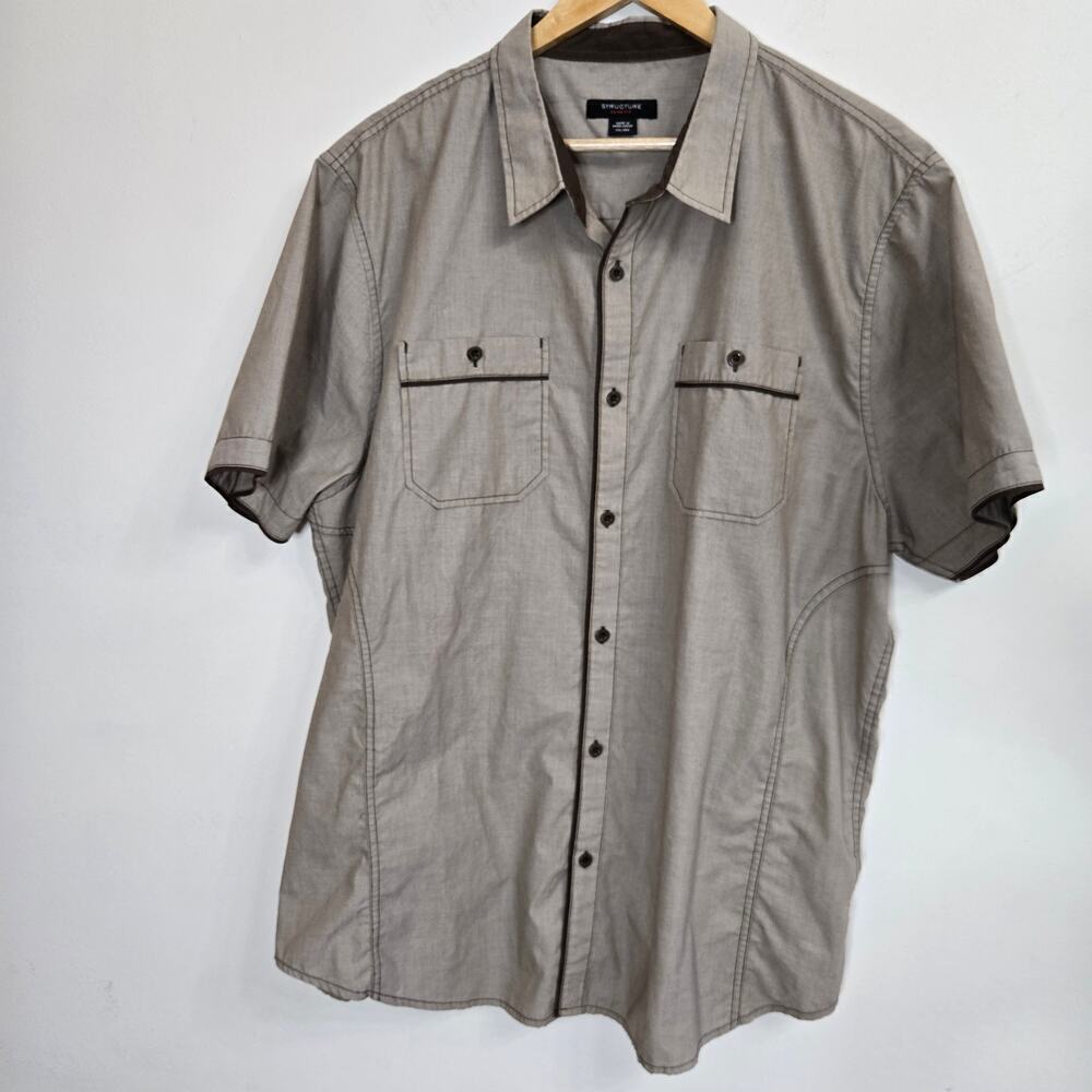Vintage Structure NWOT Slim Fit Mens Short Sleeve Button-Up Shirt, Size XXL Y2K